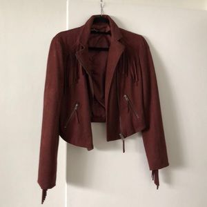 Maroon Fringe Suede Jacket